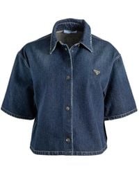 Prada - Camicia Denim Crop - Lyst