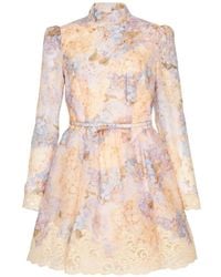 Zimmermann - Valiant Floral-Print Lace-Trim Mini Dress - Lyst
