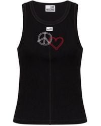 Love Moschino - Heart Peace-Sign Ribbed Top - Lyst