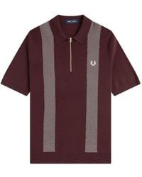 Fred Perry - Patterned-Panel Knitted Polo Shirt - Lyst
