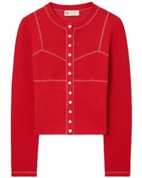 Tory Burch - Cotton And Nylon Mesh Cardigan - Lyst