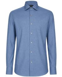 ZEGNA - Semi-Spread Collar Curved-Hem Shirt - Lyst