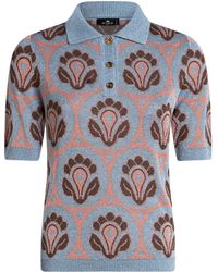 Etro - Floral-jacquard Knitted Polo Top - Lyst