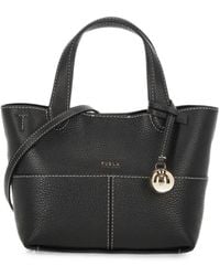 Furla - Contrast-Stitch Pebbled Leather Tote Bag - Lyst