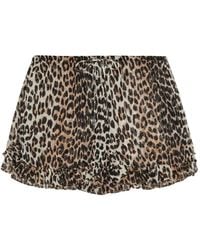 Ganni - Leopard-Print Ruffled Shorts - Lyst