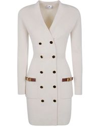 Elisabetta Franchi - Geripptes Midikleid mit Lederbesatz - Lyst