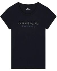 ARMANI EXCHANGE - Rhinestone-Embellished Logo-Print T-Shirt - Lyst
