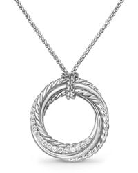 David Yurman - Sterling Crossover Diamond Pendant Necklace (21Mm) - Lyst