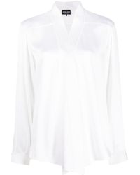 Giorgio Armani - V-neck Long-sleeves Silk Shirt - Lyst
