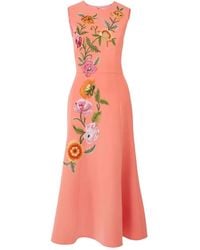 Carolina Herrera - Floral-Embroidered Midi Dress - Lyst