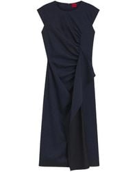 HUGO - Pinstripe-Pattern Ruched Midi Dress - Lyst