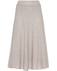 Brunello Cucinelli - Sequin-embellished Knitted Midi Skirt - Lyst