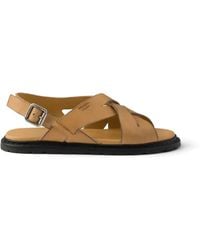 Prada - Antiqued Leather Sandals - Lyst