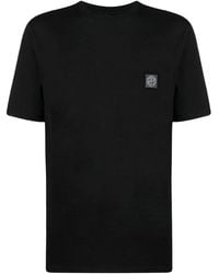 Stone Island - T-Shirt In Cotone Nero Con Effetto "Fissato" - Lyst