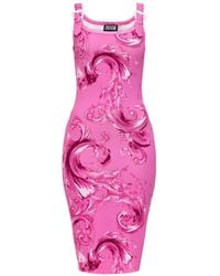 Versace Jeans Couture - Chromo Couture-Print Buckle-Straps Midi Cotton Dress - Lyst