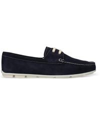 Prada - Lace-Up Suede Boat Shoes - Lyst