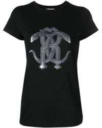 Roberto Cavalli - T-shirt con monogramma effetto pelle di serpente - Lyst