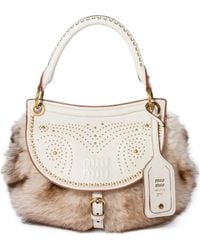 Miu Miu - Rendez-Vous Shearling And Nappa Leather Bag With Metal Studs - Lyst
