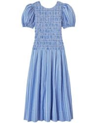 Ganni - Striped Smocked-Waist Dress - Lyst