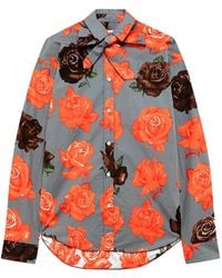 MSGM - Floral-Print Tie-Neck Shirt - Lyst