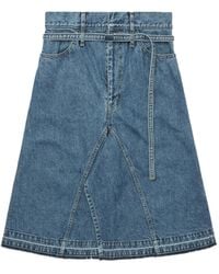 Toga - Belted Frayed Denim Midi Skirt - Lyst