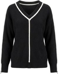 Patrizia Pepe - Ribbed-Knit V-Neck Sweater - Lyst