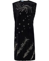 Prada - Embroidered Georgette Sleeveless Dress - Lyst