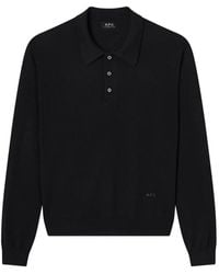 A.P.C. - Logo-Embroidered Long-Sleeve Polo Shirt - Lyst