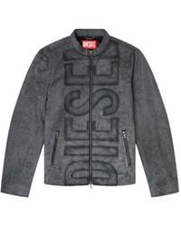 DIESEL - Veste En Cuir L-Evert-A À Logo Imprimé - Lyst