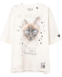 Maison Mihara Yasuhiro - Distressed-T-Shirt mit Katzen-Print - Lyst