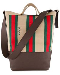 Gucci - Large Canvas Leather Tote Bag - Lyst