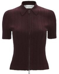 Victoria Beckham - Ribbed Zip-Up Short-Sleeve Cardigan - Lyst