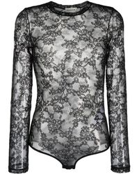 P.A.R.O.S.H. - Semi-sheer Floral-lace Bodysuit - Lyst