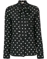 Saint Laurent Polka Dot Pussy Bow Blouse - Zwart