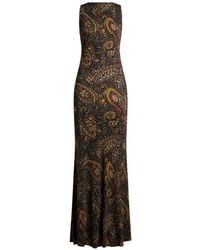 Etro - Ribbed Long Dress With Floral Paisley-Motif - Lyst