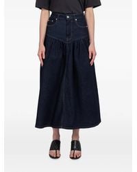 Ganni - Mid Gathered Denim Skirt - Lyst