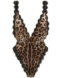 Dolce & Gabbana - Leo-Print Satin Bodysuit - Lyst