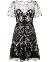 Marchesa notte Korte Jurk Met Borduursel - Zwart