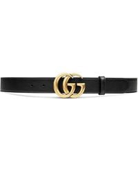 Gucci Cinturón de cuero con hebilla GG - Negro