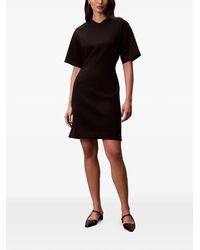 Calvin Klein Contrast Collar Midi Sheath Dress in Black | Lyst