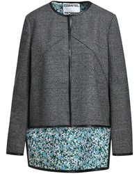 Essentiel Antwerp - Kiah Checked-Pattern Floral-Lining Asymmetric Jacket - Lyst