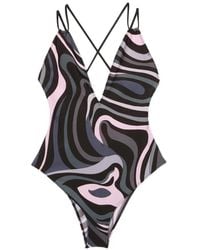 PUCCI - Marmo-Print Cross-Back Swirl Swimsuit - Lyst