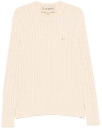 Valentino Garavani - Vlogo Cable-Knit Cotton Sweater - Lyst