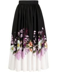 Elie Saab - Floral-print Poplin Organic Cotton Skirt - Lyst