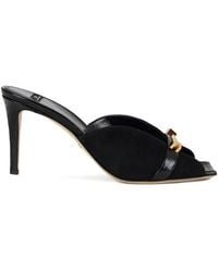 Elisabetta Franchi - Riviera Suede Mules With Jeweled Logo - Lyst