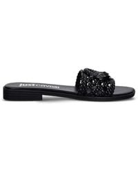 Just Cavalli - Logo-Plaque Woven Flat Sandals - Lyst