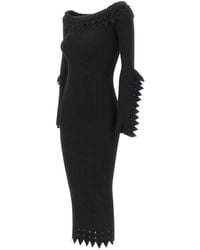 Blumarine - Ruffled-Details Ribbed-Knit Midi Dress - Lyst