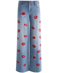 Alice + Olivia - Amazing Lips-Print Baggy Jeans - Lyst