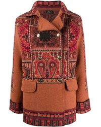 Etro Patchwork-print Double-breasted Coat - Orange