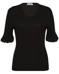 Jil Sander - Ruffled-Cuff Ribbed Top - Lyst